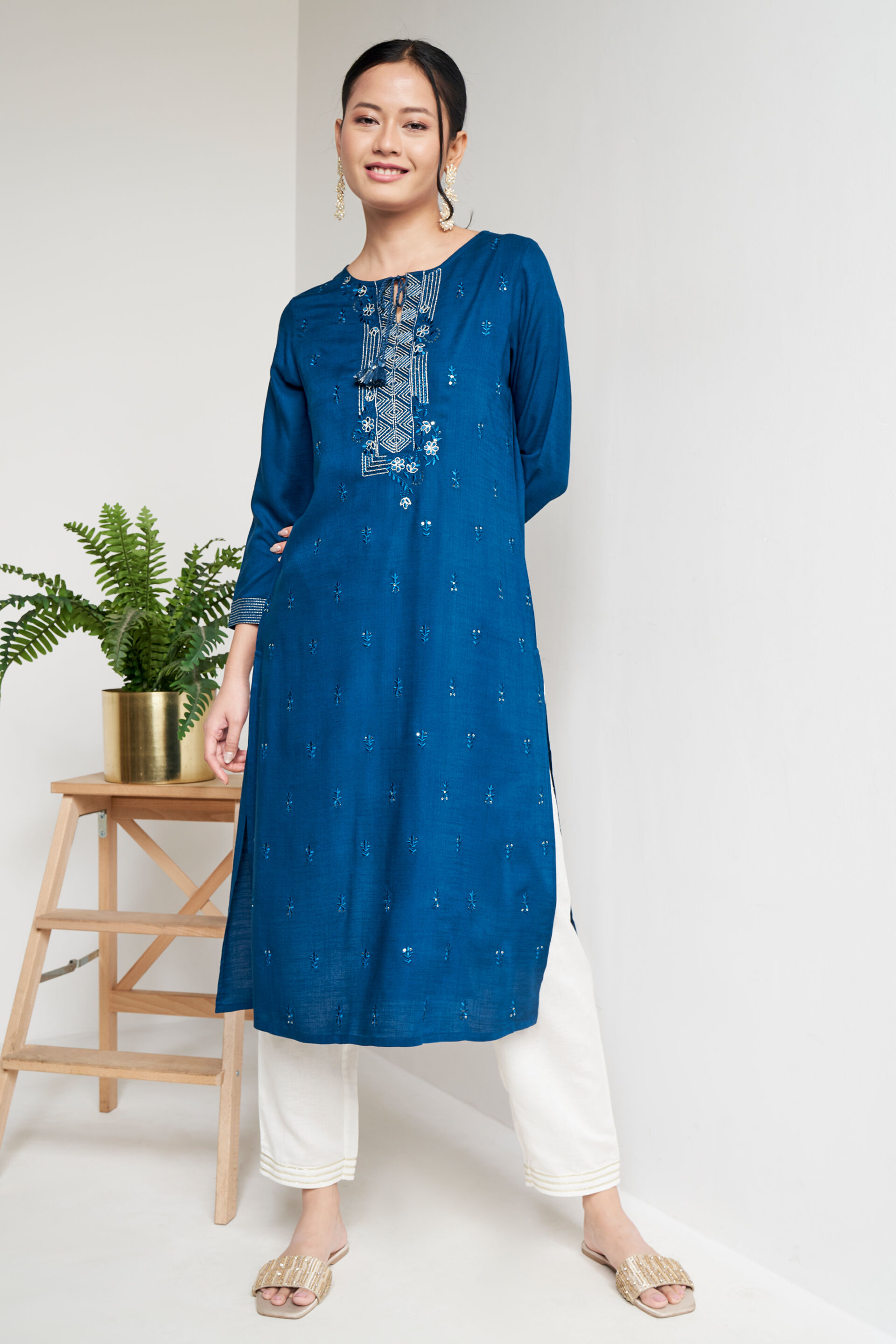 Buy GLOBAL DESI Embroidered Cotton V-Neck Women's Top | Shoppers Stop